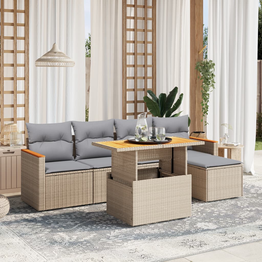Set Divano da Giardino 6 pz con Cuscini Beige in Polyrattan - homemem39