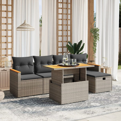 Set Divano da Giardino 6 pz con Cuscini Grigio in Polyrattan