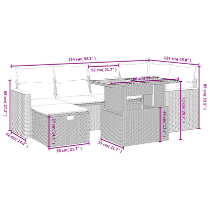 Set Divani da Giardino con Cuscini 7pz Nero Polyrattan