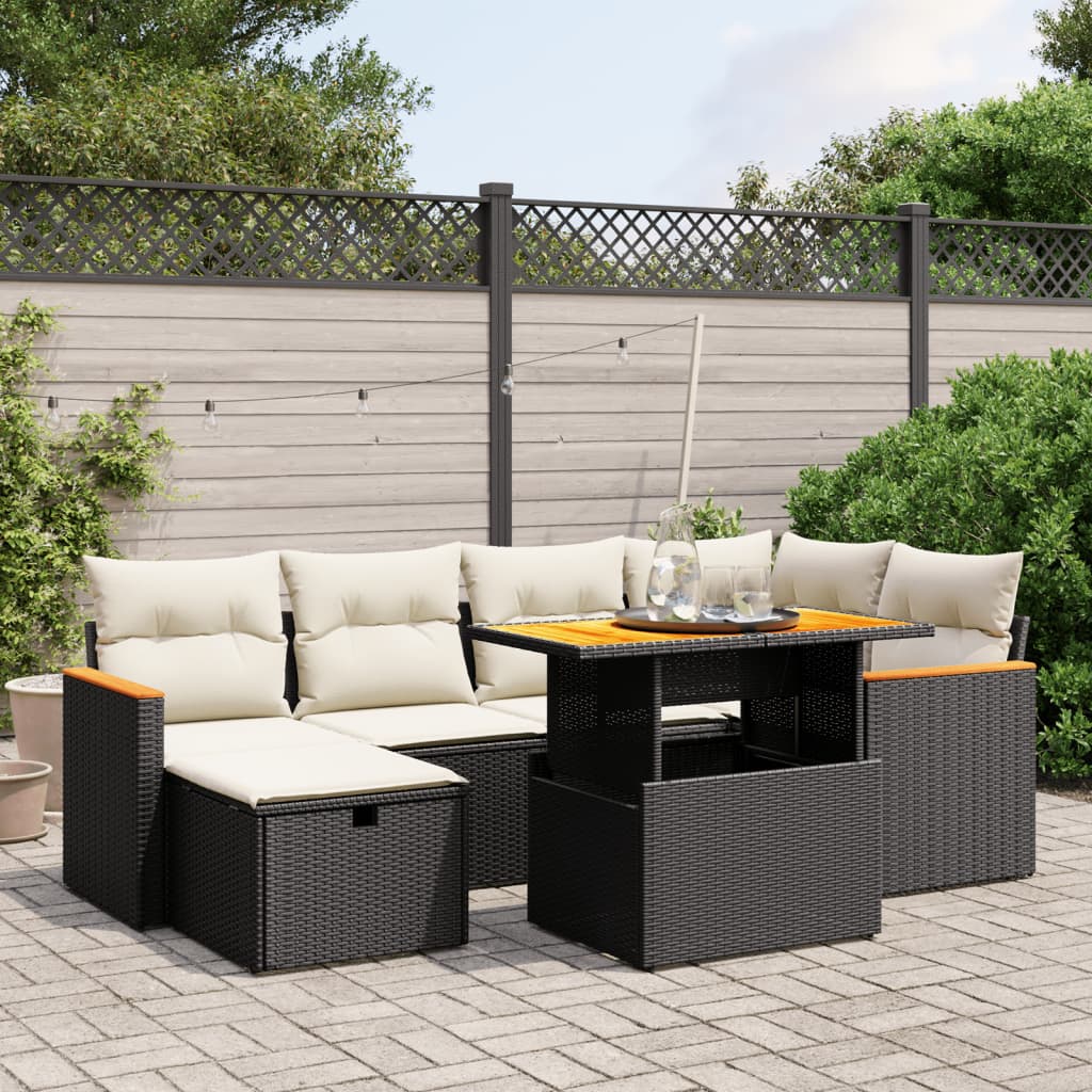 Set Divani da Giardino con Cuscini 7pz Nero Polyrattan - homemem39