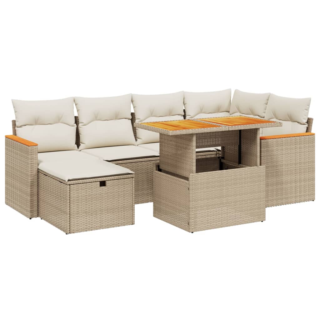 Set Divani da Giardino 7 pz con Cuscini Beige in Polyrattan - homemem39