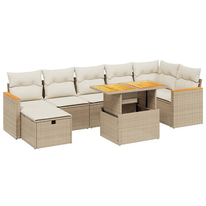 Set Divano da Giardino 8 pz con Cuscini Beige in Polyrattan