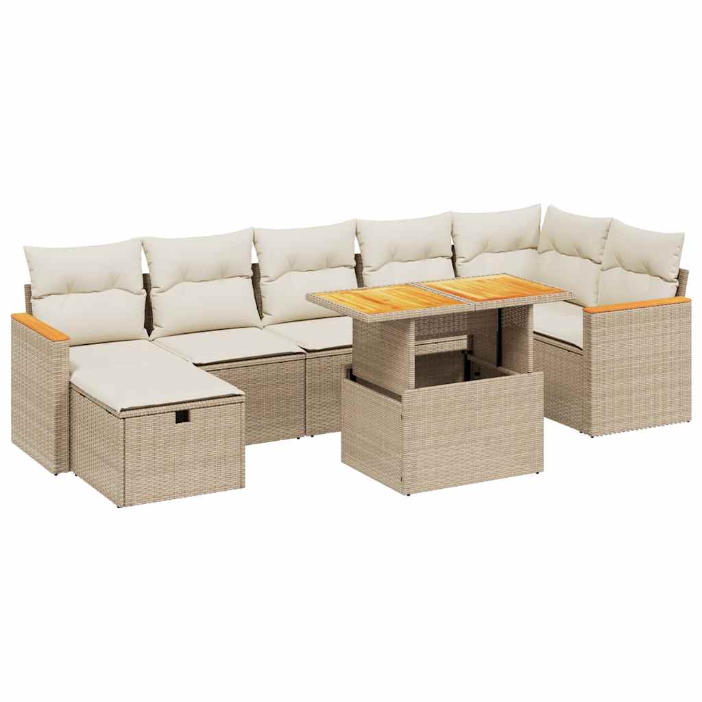Set Divano da Giardino 8 pz con Cuscini Beige in Polyrattan - homemem39