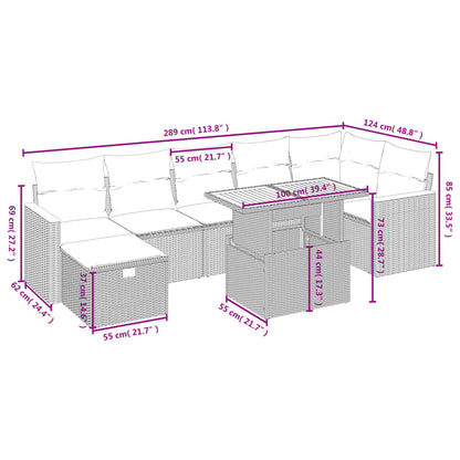 Set Divano da Giardino 8 pz con Cuscini Beige in Polyrattan