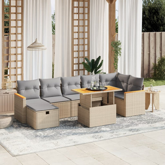 Set Divano da Giardino 8 pz con Cuscini Beige in Polyrattan - homemem39