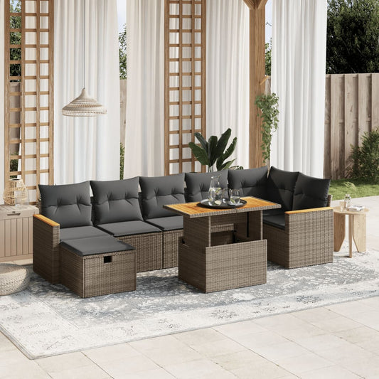 Set Divano da Giardino 8 pz con Cuscini Grigio in Polyrattan