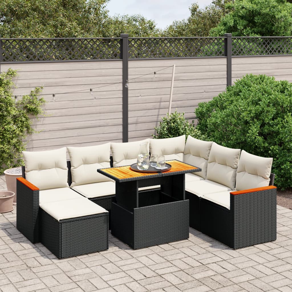 Set Divani da Giardino con Cuscini 8 pz Nero in Polyrattan - homemem39