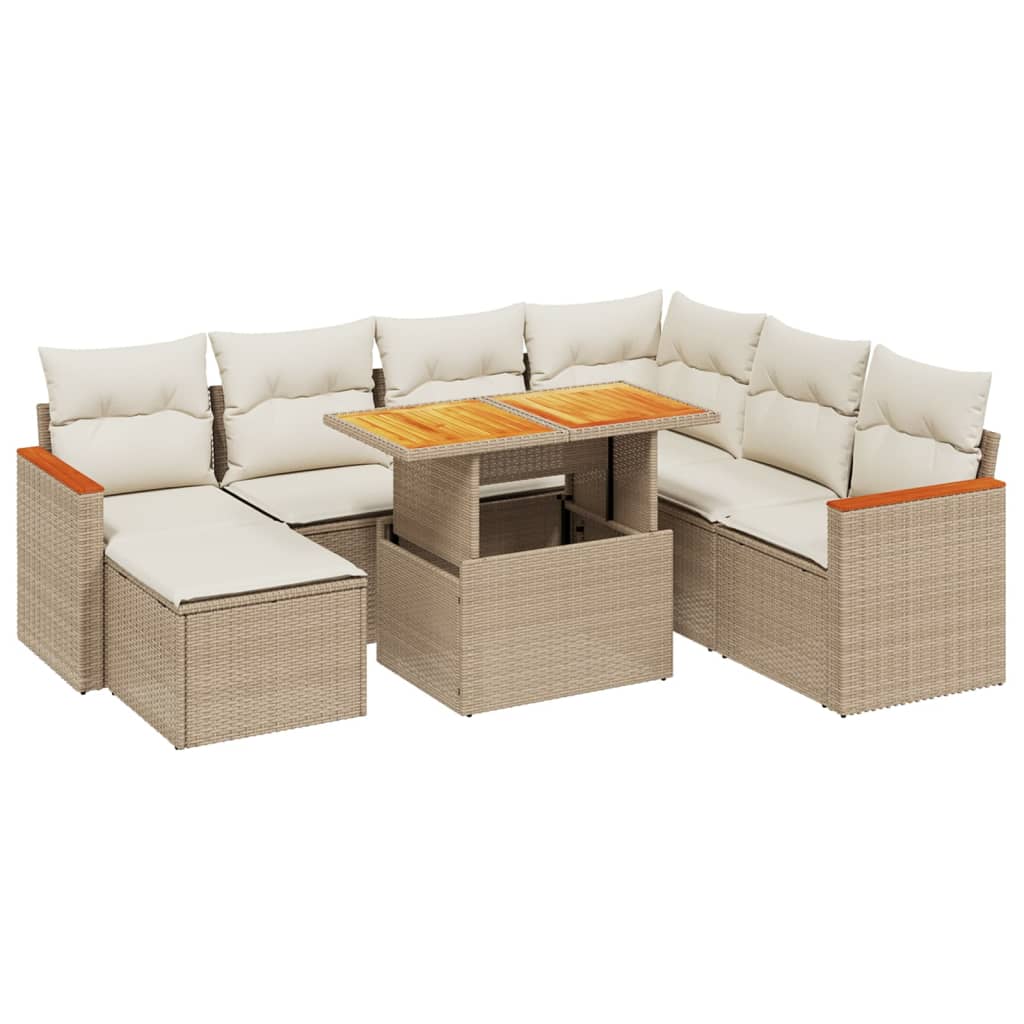 Set Divano da Giardino 8 pz con Cuscini Beige in Polyrattan