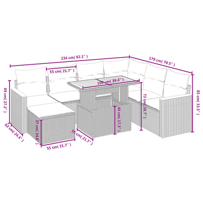 Set Divano da Giardino 8 pz con Cuscini Beige in Polyrattan