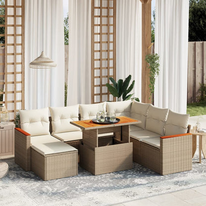 Set Divano da Giardino 8 pz con Cuscini Beige in Polyrattan