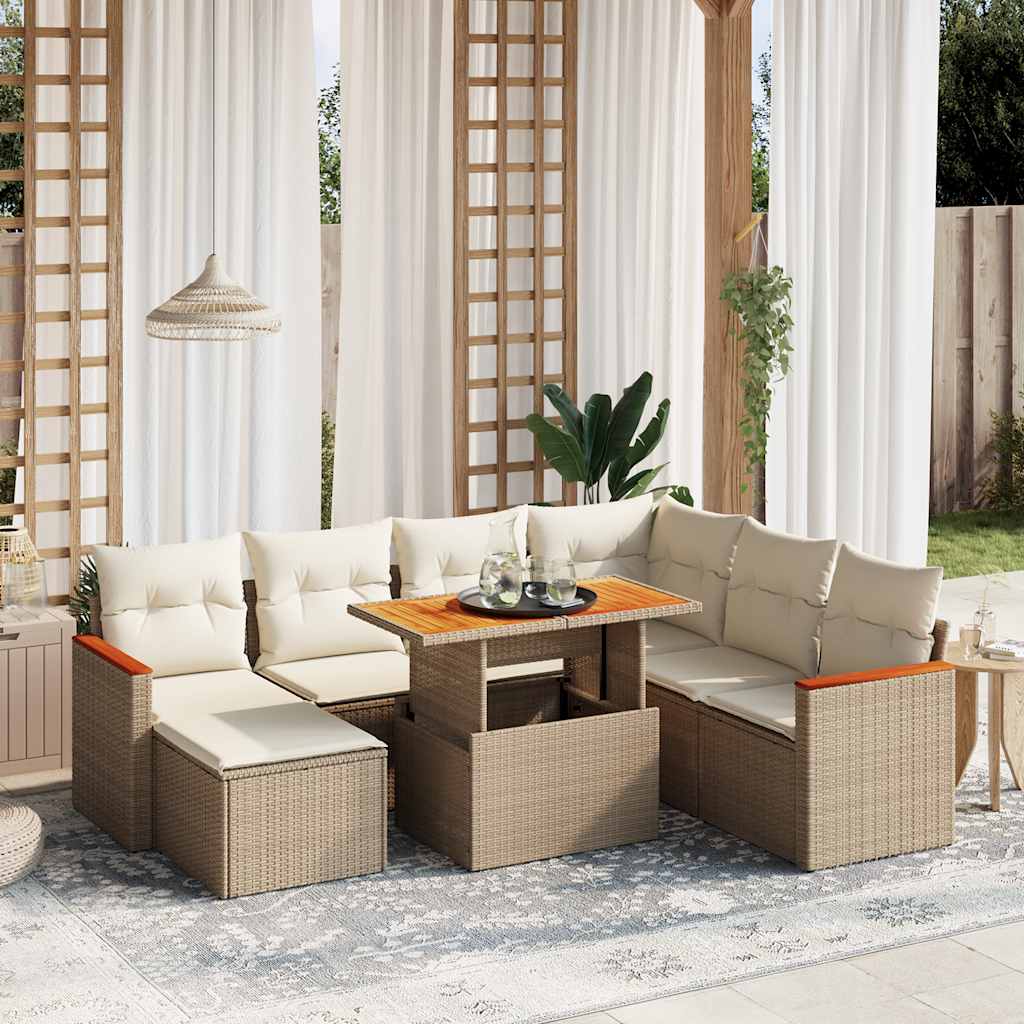 Set Divano da Giardino 8 pz con Cuscini Beige in Polyrattan - homemem39