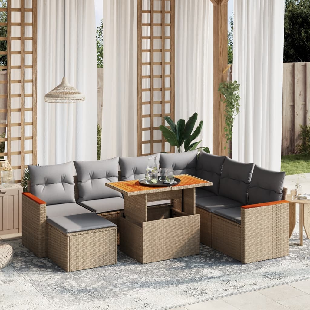 Set Divano da Giardino 8 pz con Cuscini Beige in Polyrattan - homemem39