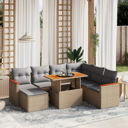 Set Divano da Giardino 8 pz con Cuscini Beige in Polyrattan - homemem39