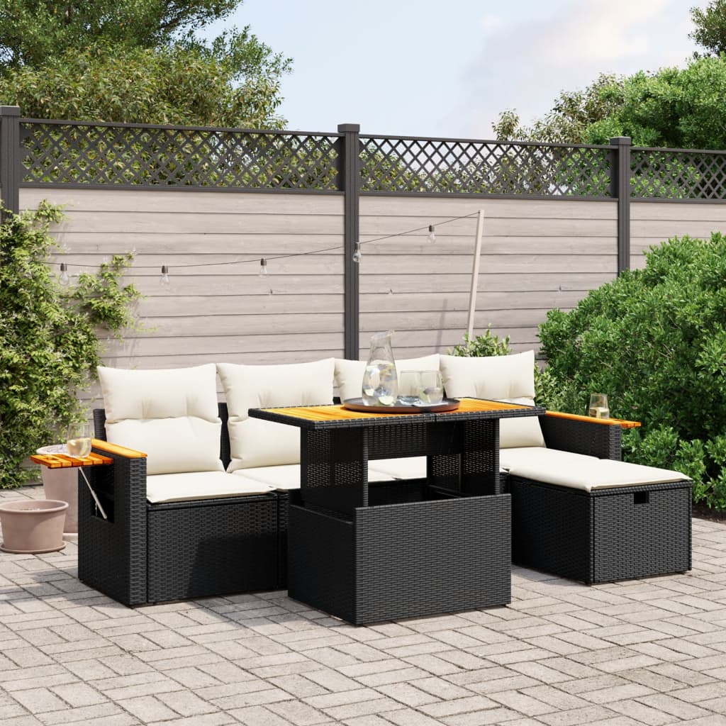 Set Divano da Giardino 6 pz con Cuscini Nero in Polyrattan - homemem39
