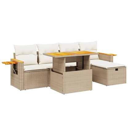 Set Divano da Giardino 6 pz con Cuscini Beige in Polyrattan