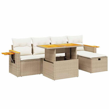 Set Divano da Giardino 6 pz con Cuscini Beige in Polyrattan - homemem39