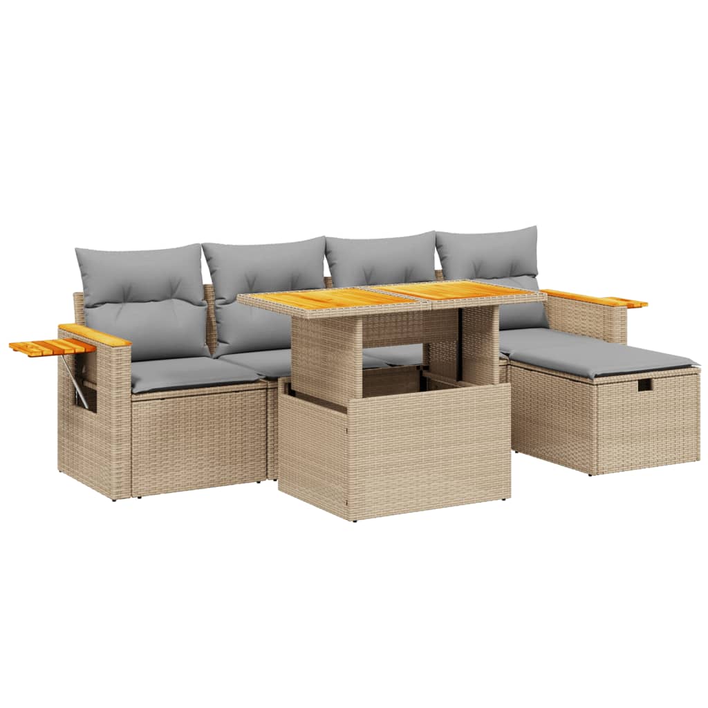 Set Divano da Giardino 6 pz con Cuscini Beige in Polyrattan - homemem39