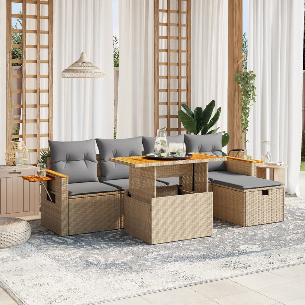 Set Divano da Giardino 6 pz con Cuscini Beige in Polyrattan - homemem39