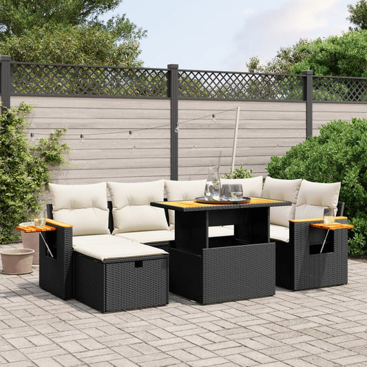 Set Divani da Giardino con Cuscini 7pz Nero Polyrattan - homemem39