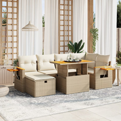Set Divani da Giardino 7 pz con Cuscini Beige in Polyrattan - homemem39