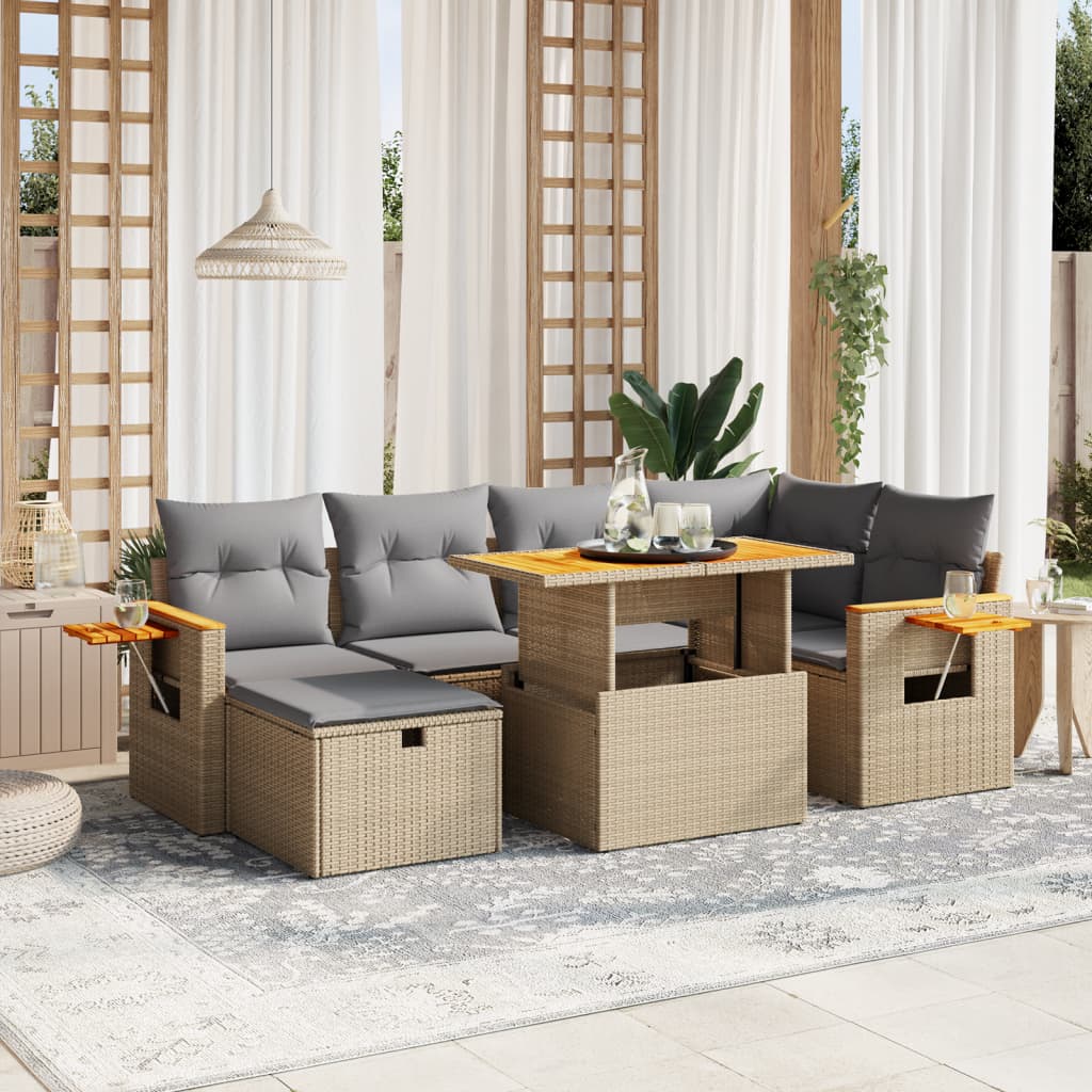 Set Divani da Giardino 7 pz con Cuscini Beige in Polyrattan - homemem39