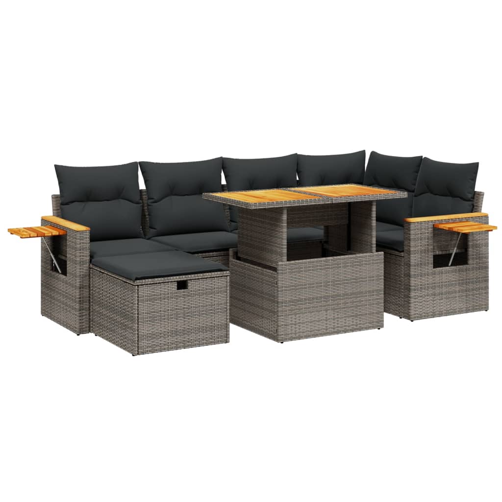 Set Divani da Giardino 7 pz con Cuscini Grigio in Polyrattan