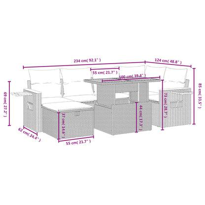 Set Divani da Giardino 7 pz con Cuscini Grigio in Polyrattan