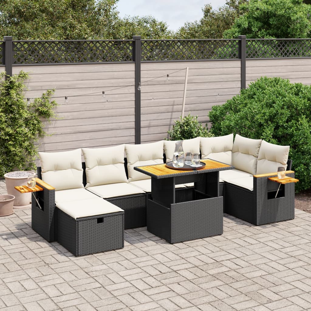 Set Divani da Giardino con Cuscini 8 pz Nero in Polyrattan