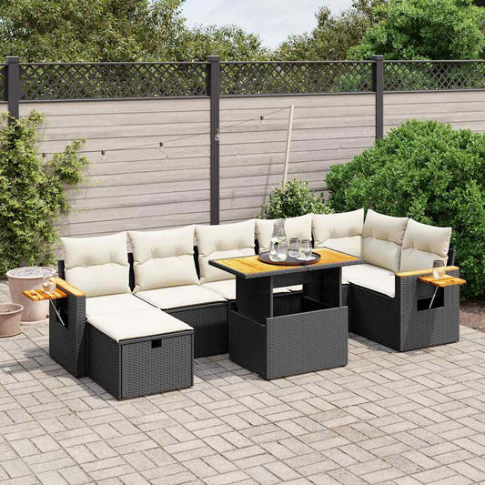 Set Divani da Giardino con Cuscini 8 pz Nero in Polyrattan - homemem39