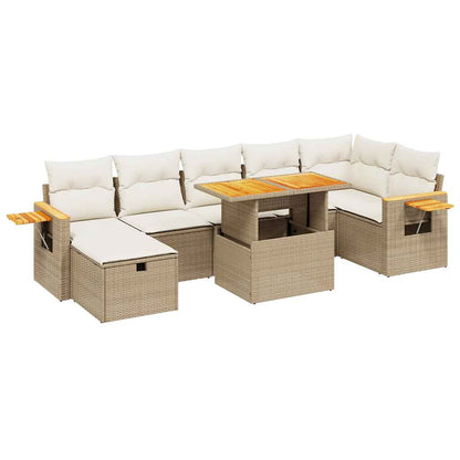 Set Divano da Giardino 8 pz con Cuscini Beige in Polyrattan - homemem39