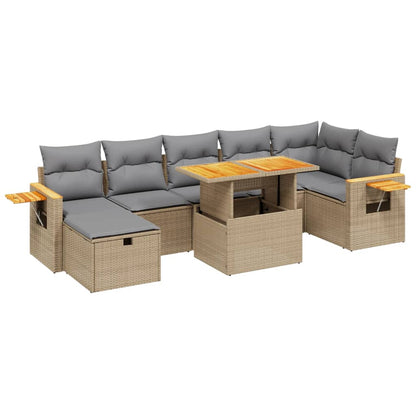 Set Divano da Giardino 8 pz con Cuscini Beige in Polyrattan - homemem39