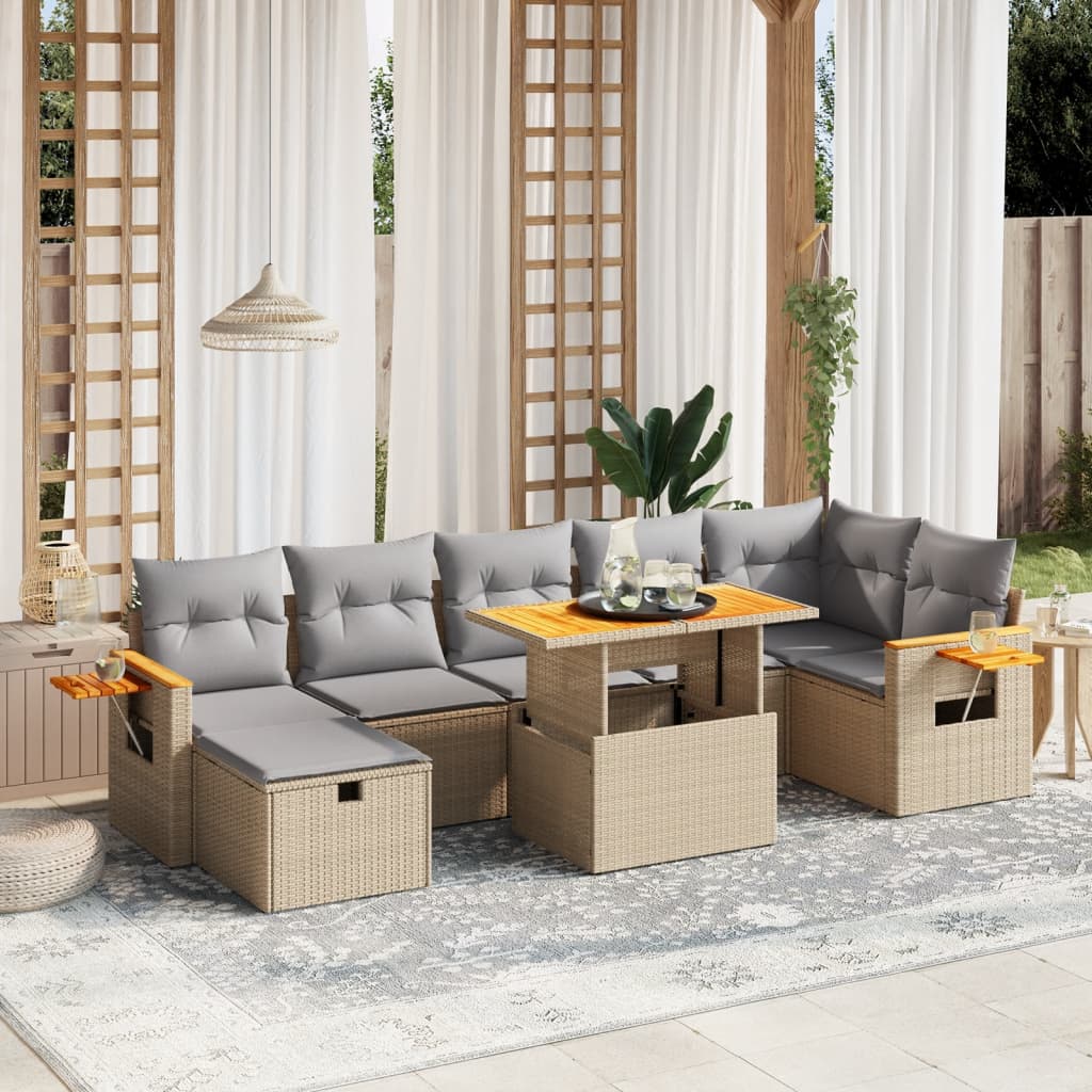Set Divano da Giardino 8 pz con Cuscini Beige in Polyrattan - homemem39
