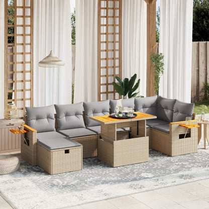 Set Divano da Giardino 8 pz con Cuscini Beige in Polyrattan - homemem39