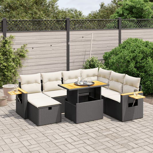 Set Divani da Giardino con Cuscini 8 pz Nero in Polyrattan