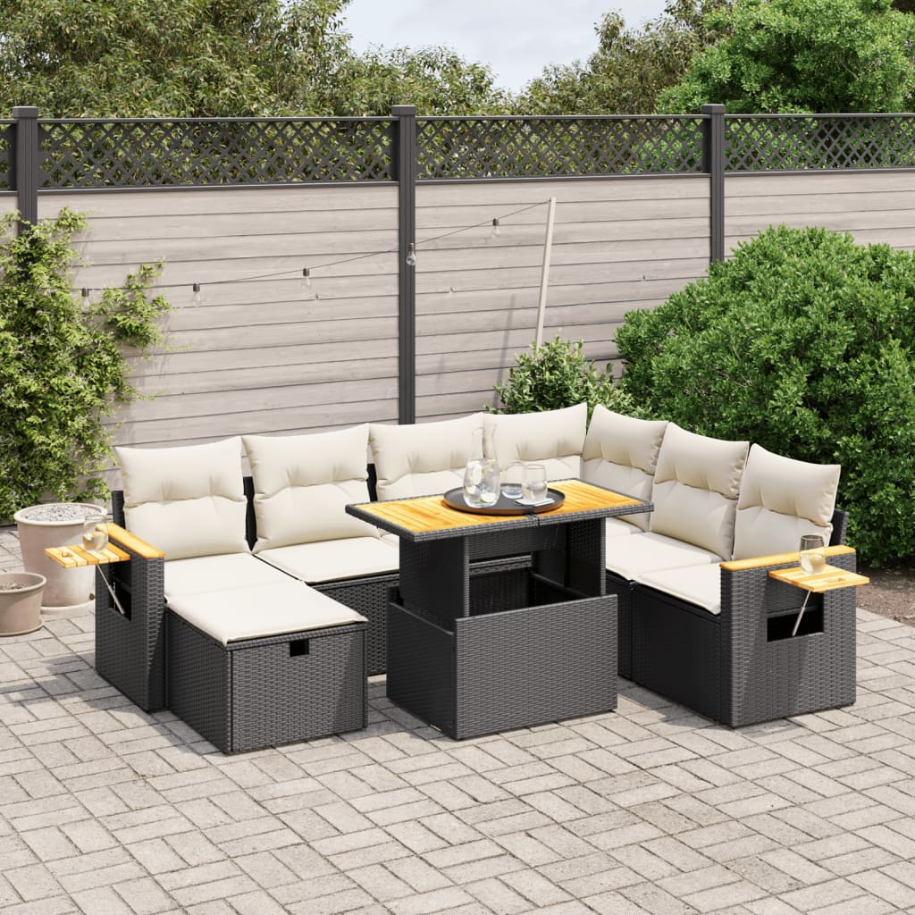 Set Divani da Giardino con Cuscini 8 pz Nero in Polyrattan - homemem39