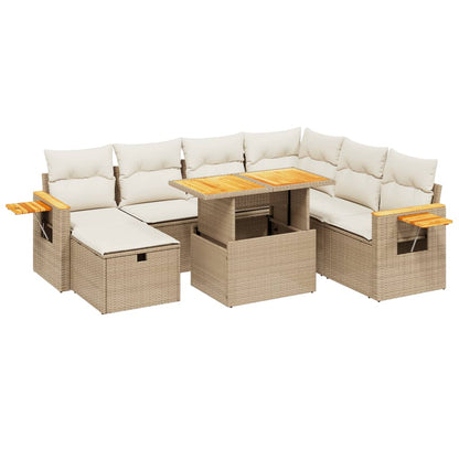 Set Divano da Giardino 8 pz con Cuscini Beige in Polyrattan