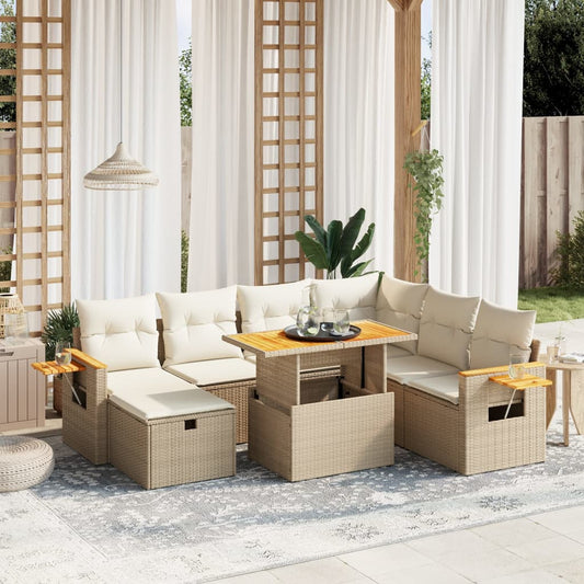 Set Divano da Giardino 8 pz con Cuscini Beige in Polyrattan