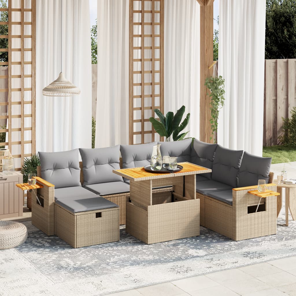 Set Divano da Giardino 8 pz con Cuscini Beige in Polyrattan - homemem39