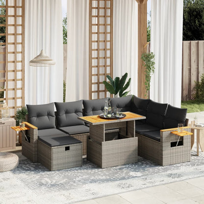 Set Divano da Giardino 8 pz con Cuscini Grigio in Polyrattan