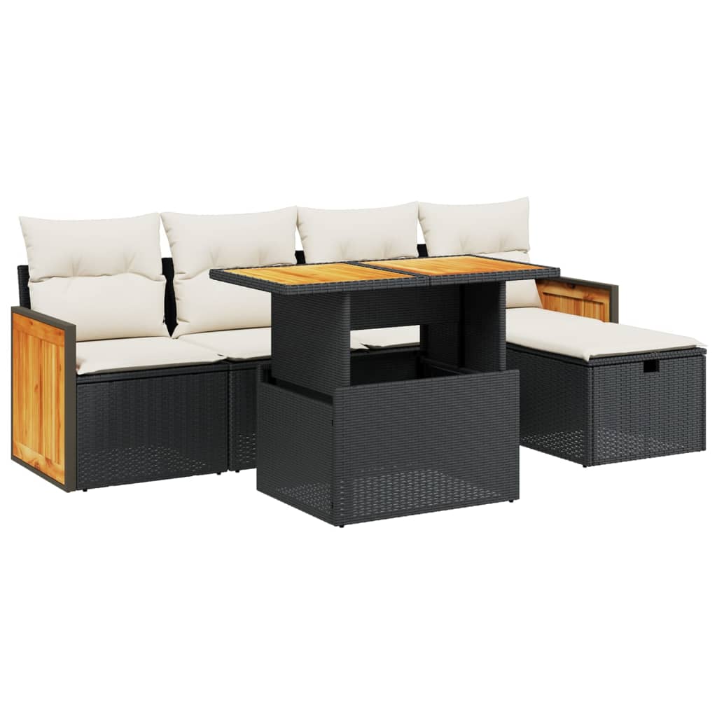 Set Divano da Giardino 6 pz con Cuscini Nero in Polyrattan - homemem39