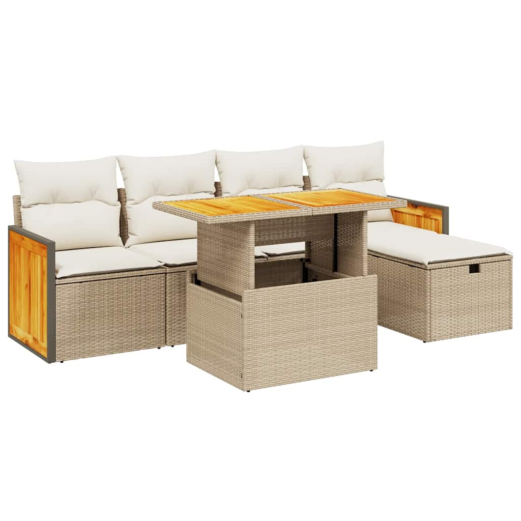 Set Divano da Giardino 6 pz con Cuscini Beige in Polyrattan - homemem39