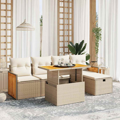 Set Divano da Giardino 6 pz con Cuscini Beige in Polyrattan - homemem39