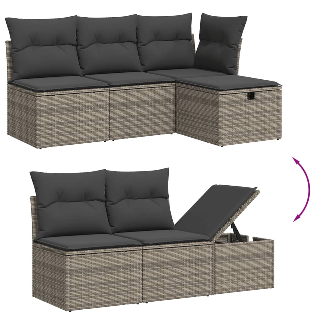 Set Divano da Giardino 6 pz con Cuscini Grigio in Polyrattan