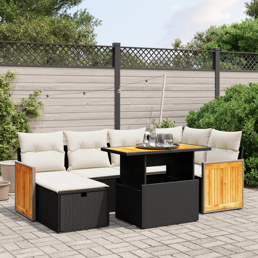 Set Divani da Giardino con Cuscini 7pz Nero Polyrattan - homemem39