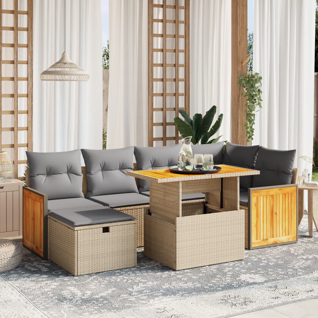 Set Divani da Giardino 7 pz con Cuscini Beige in Polyrattan - homemem39