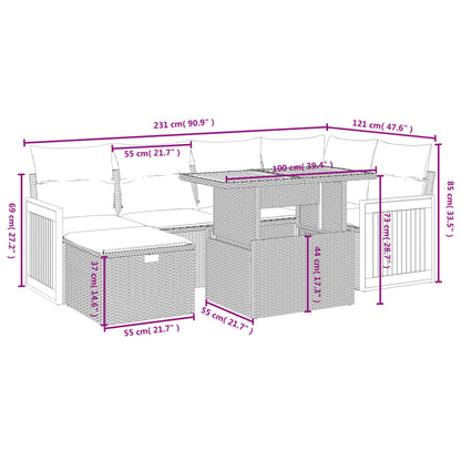 Set Divani da Giardino 7 pz con Cuscini Grigio in Polyrattan