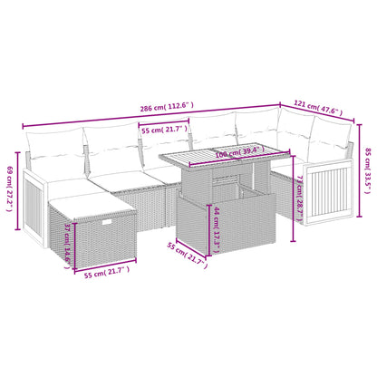 Set Divano da Giardino 8 pz con Cuscini Beige in Polyrattan