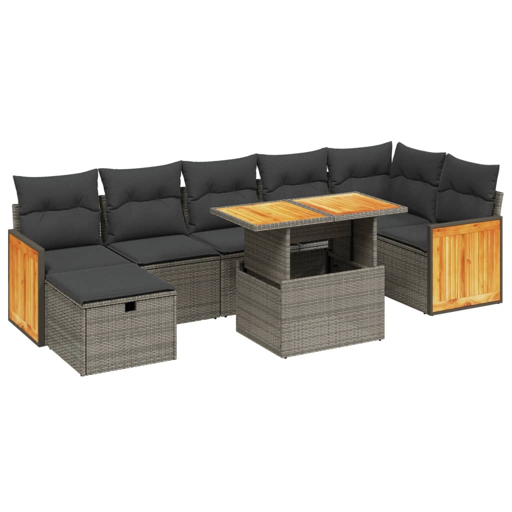 Set Divano da Giardino 8 pz con Cuscini Grigio in Polyrattan | homemem39