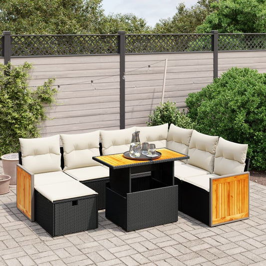 Set Divani da Giardino con Cuscini 8 pz Nero in Polyrattan - homemem39