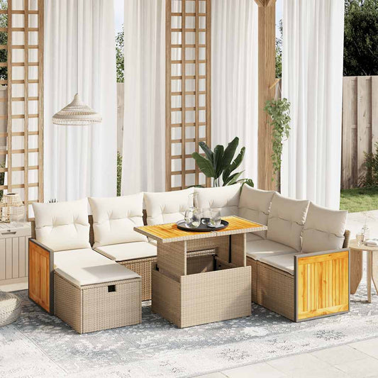 Set Divano da Giardino 8 pz con Cuscini Beige in Polyrattan - homemem39